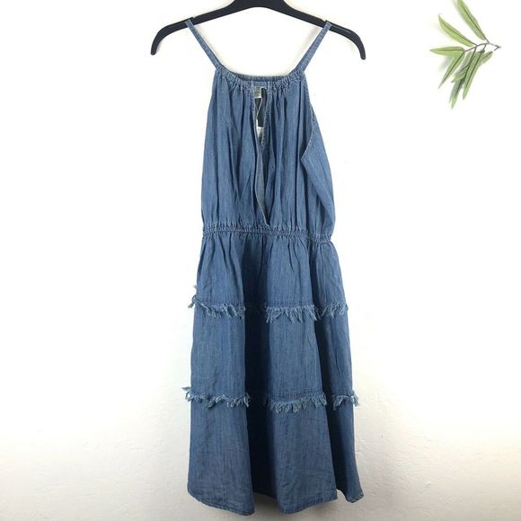 Spense Fringe Halter Dress Denim Blue 10 12 14 16 - Picture 2 of 4